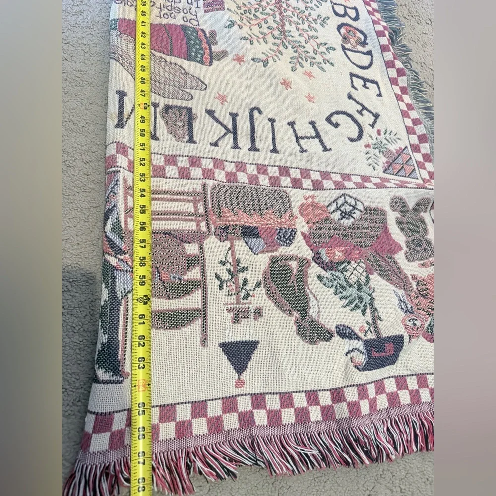 VTG Goodwin Angel ABCs Tapestry Throw Blanket Fringe 1996 Ellen Stouffer 68”x46”
